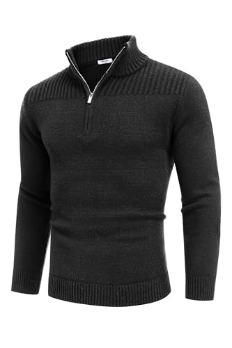 COOFANDY Pullover Herren Viertel Zip Langarm Winter Business Arbeitspullover Casual Reguler Fit Rollkragenpullover Basic Troyer Warm Pulli Schwarz L von COOFANDY