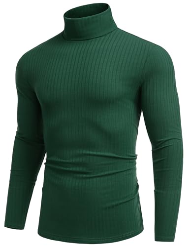 COOFANDY Pullover Herren Winter Rollkragen Langarmshirt Rollkragenshirt Herren Sweater Strickpullover Basic Pullover Männer Rollkragenpullover Grün XXL von COOFANDY