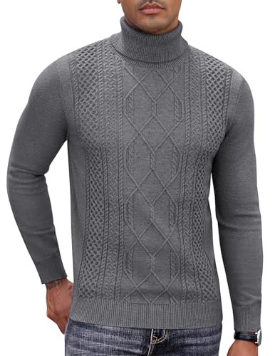 COOFANDY Pullover Herren Winter Rollkragenpullover Slim Fit Grobstrick Zopfpullover Business Herrenpullover Langarm Norweger Thermopulli Mittelgrau XXXL COOFANDY Pullover Herren Winter Rollkragenpullover Slim Fit Grobstrick Zopfpullover Business Herrenpullover Langarm Norweger Thermopulli Mittelgrau XXXL von COOFANDY