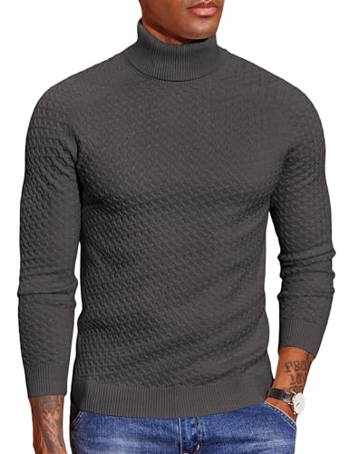 COOFANDY Pullover Herren Winter Rollkragenpullover für Herren Weicher Arbeitspullover Elastisch Strickpullover Männer Sweater Knitted Elegant Pulli Dunkelgrau L von COOFANDY