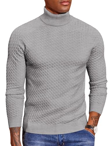 COOFANDY Pullover Herren Winter Rollkragenpullover für Herren Weicher Arbeitspullover Elastisch Strickpullover Männer Sweater Knitted Elegant Pulli Hellgrau XL von COOFANDY