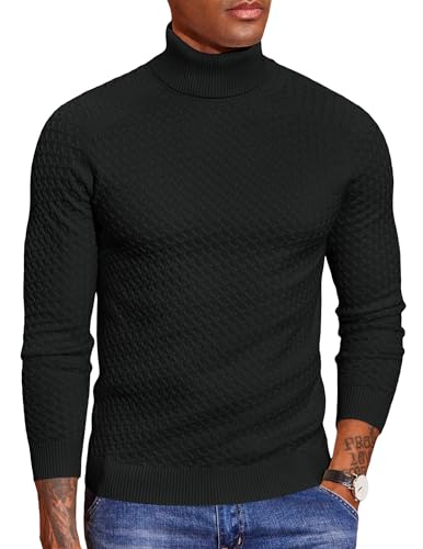 COOFANDY Pullover Herren Winter Rollkragenpullover für Herren Weicher Arbeitspullover Elastisch Strickpullover Männer Sweater Knitted Elegant Pulli Schwarz XL von COOFANDY