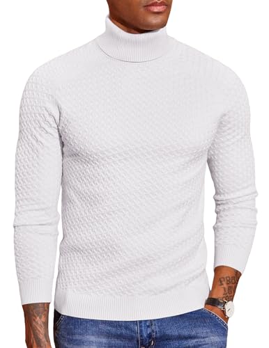 COOFANDY Pullover Herren Winter Rollkragenpullover für Herren Weicher Arbeitspullover Elastisch Strickpullover Männer Sweater Knitted Elegant Pulli Weiß XL von COOFANDY
