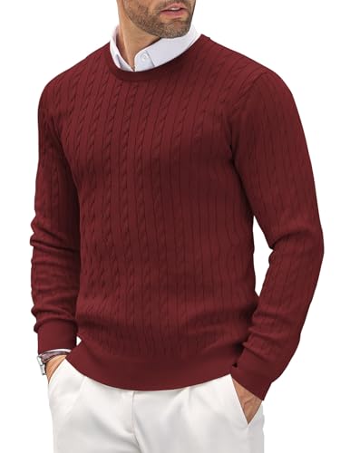 COOFANDY Pullover Herren Winter Rundhalsausschnitt Leichte Strickpullover Feinstrick Basic Pullover Sweater für Männer Weinrot XL von COOFANDY