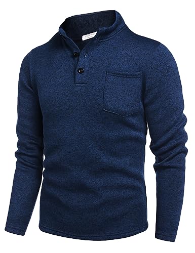 COOFANDY Pullover Herren Winter Warmer Strickpullover Knopfkragen Winterpullover Slim Fit Freizeit Pulli Navy blau S von COOFANDY