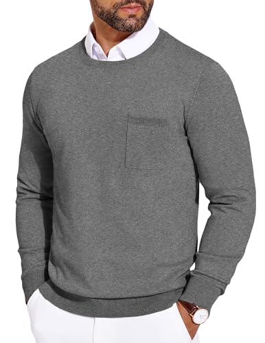 COOFANDY Pullover Herren mit Rundhals-Ausschnitt Leichte Slim Fit Strickpullover Elegant Freizeit Basic Sweater Dunkelgrau M von COOFANDY