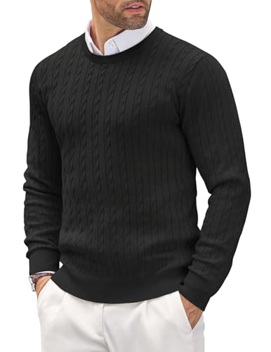COOFANDY Pullover Herren mit Rundhalsausschnitt Slim fit Winter Strickpullover Basic Business Sweater Schwarz S von COOFANDY