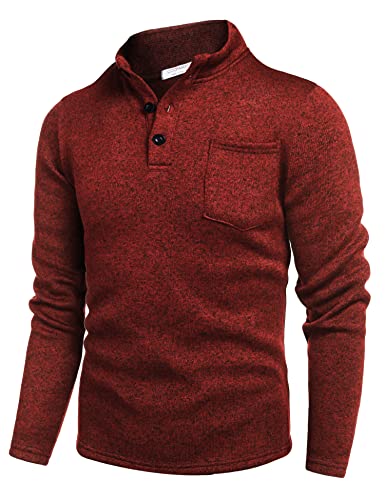 COOFANDY Pullover Langarm Knopf Strickpullover Herren Winter Slim Fit Sweater mit Tasche Weinrot M von COOFANDY