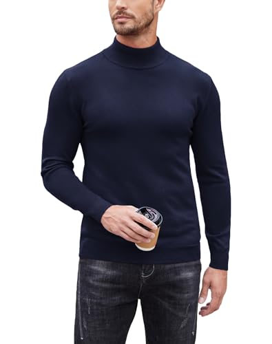 COOFANDY Pullover Rollkragen Herren Slim Fit Elegant Langarm Warm Freizeit Feinstrickpullover Navy Blau XXXL von COOFANDY