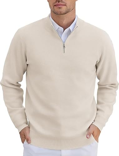 COOFANDY Pullover für Herren Half Zip Pullover Rollkragenpullover Strickpullover mit Reissverschluss Troyer Business Pulli Winterpullover Langarm Rollkragen Pulli Arbeitspullover Beige S COOFANDY Pullover für Herren Half Zip Pullover Rollkragenpullover Strickpullover mit Reissverschluss Troyer Business Pulli Winterpullover Langarm Rollkragen Pulli Arbeitspullover Beige S von COOFANDY
