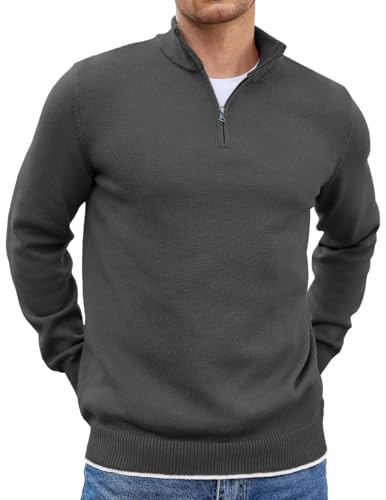 COOFANDY Pullover für Herren Half Zip Pullover Troyer Rollkragenpullover Regular Fit Strickpullover Warm Winterpullover Arbeitspullover mit Stehkragen Dunkelgrau XL von COOFANDY