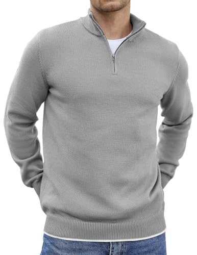 COOFANDY Pullover für Herren Half Zip Pullover Troyer Rollkragenpullover Regular Fit Strickpullover Warm Winterpullover Arbeitspullover mit Stehkragen Hellgrau L COOFANDY Pullover für Herren Half Zip Pullover Troyer Rollkragenpullover Regular Fit Strickpullover Warm Winterpullover Arbeitspullover mit Stehkragen Hellgrau L von COOFANDY