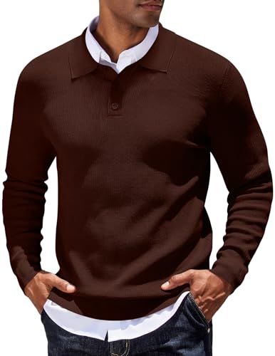 COOFANDY Pullover für Herren Langarm Polo Strickpullover Pulli Mit Polokragen Strickpulli Poloshirt Casual Business Sweater Langarmshirt Herrenpullover Sweatshirt Braun L COOFANDY Pullover für Herren Langarm Polo Strickpullover Pulli Mit Polokragen Strickpulli Poloshirt Casual Business Sweater Langarmshirt Herrenpullover Sweatshirt Braun L von COOFANDY