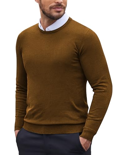 COOFANDY Pullover für Herren Langarm Strickpullover Rundhals Pulli Business Pullover Dünner Pullover Herrenpullover Winterpullover Rundhalspullover Slim Fit Braun XXL von COOFANDY