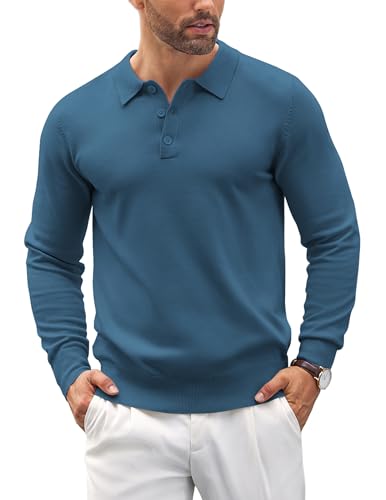 COOFANDY Pullover für Herren Poloshirt Langarm Polo Strickpullover Feinstrick Pullover Business Dünner Herrenpullover Langarm Pulli mit Knopf Sweatshirts Jeansblau M COOFANDY Pullover für Herren Poloshirt Langarm Polo Strickpullover Feinstrick Pullover Business Dünner Herrenpullover Langarm Pulli mit Knopf Sweatshirts Jeansblau M von COOFANDY