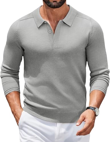 COOFANDY Pullover für Herren Strickpullover mit Polokragen Polo Pullover Strick Poloshirt Herren Langarm Winterpullover Herrenpullover Langarm Business Pulli Polohemd Polo Sweater Mittelgrau M von COOFANDY