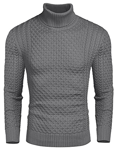 COOFANDY Pullover für Herren Rollkragenpullover Baumwolle Sweatshirt Langarm Winter Rollkragen Pulli Männer Winter Pullover Wollkragen Winterpullover Mittelgrau S von COOFANDY