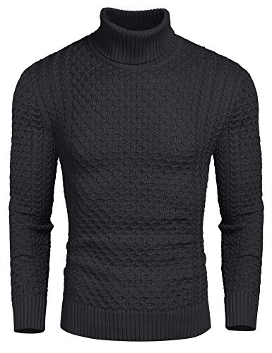 COOFANDY Pullover für Herren Rollkragenpullover Strickpullover Männer Pullover Rollkragen Winterpullover Stehkragen Herrenpullover Slim Fit Dunkelgrau XXL von COOFANDY