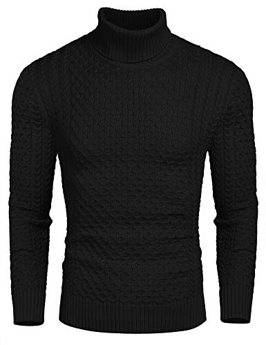COOFANDY Pullover für Herren Rollkragenpullover Rollkragenpulli Rolli Herren Langarm Winter Strickpullover für Männer Basic Pullover Winterpullover Schwarz XXL von COOFANDY