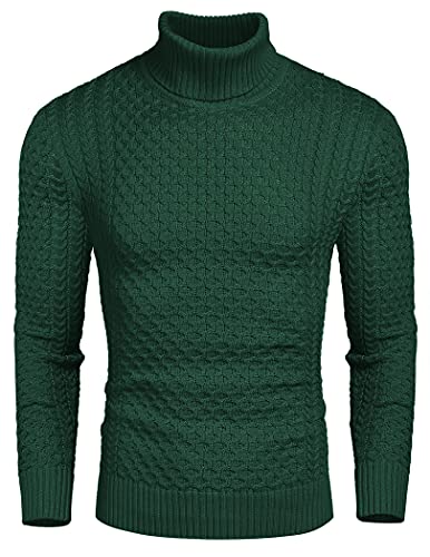COOFANDY Pullover für Herren Rollkragenpullover Rollkragenpulli Rolli Langarm Winter Strickpullover für Männer Basic Pullover Kragenpullover Grün L von COOFANDY