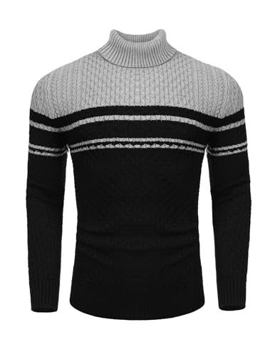 COOFANDY Pullover für Herren Rollkragenpullover Strickpullover Rollkragenshirt Rollkragen Rolli Rollkragen Pulli Longsleeve Sweater Freizeit Männer Pullover Streifen-B S von COOFANDY