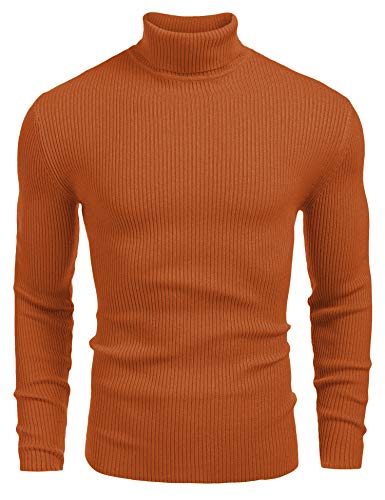 COOFANDY Pullover für Herren Rollkragenpullover Winter Warm Slim fit Longsleeve Freizeit Rollkragen Männer Pullover Braun L von COOFANDY