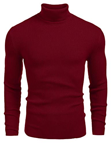 COOFANDY Pullover für Herren Rollkragenpullover Winter Warm Slim fit Longsleeve Freizeit Rollkragen Männer Pullover Weinrot S von COOFANDY