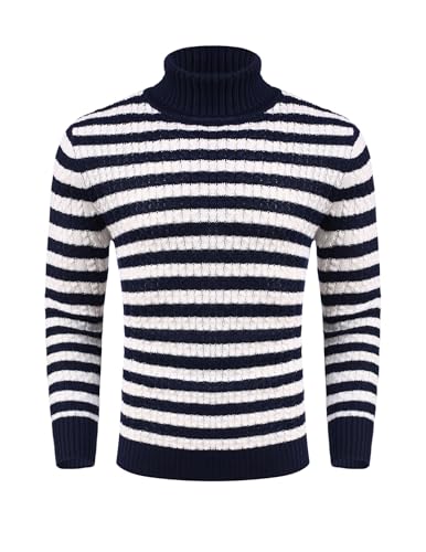 COOFANDY Pullover für Herren Rollkragenpullover Winterpullover Strickpullover Rollkragenpulli Rollkragen Pullover Sweater Männer Pullover Winter Warm Oberteile Streifen-C M von COOFANDY