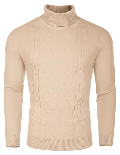 COOFANDY Pullover für Herren Rollkragenpullover Winterpullover mit Kragen Pullover Dünn Sweater Turtleneck Strickpullover Rollkragenpulli Beige XXL von COOFANDY