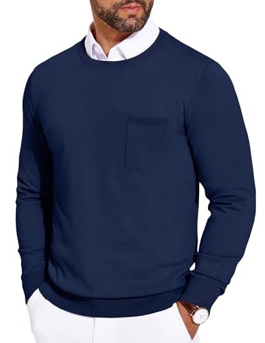 COOFANDY Pullover für Herren Rundhals Leichte Feinstrickpullover Freizeit Basic Dünn Sweater Navy Blau M von COOFANDY