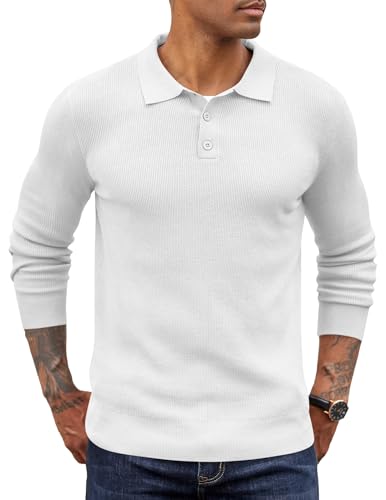 COOFANDY Pullover für Herren Strick Poloshirt Polokragen Strickpullover Langarm Polo Pulli Strickpulli Langarmshirt Winterpullover Weiß S COOFANDY Pullover für Herren Strick Poloshirt Polokragen Strickpullover Langarm Polo Pulli Strickpulli Langarmshirt Winterpullover Weiß S von COOFANDY