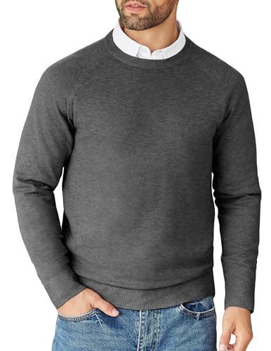COOFANDY Pullover für Herren Strickpullover Langarm Feinstrickpullover Arbeitspullover Männer Pullover Rundhals Winterpullover Regular Fit Pulli Warm Dunkelgrau L von COOFANDY