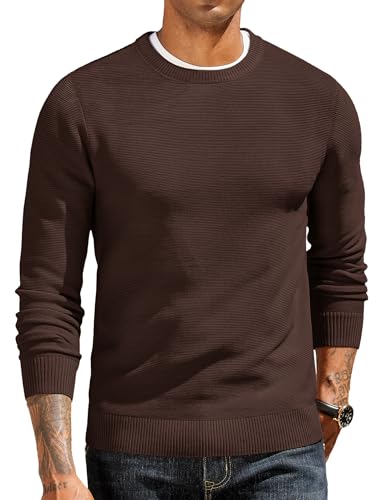 COOFANDY Pullover für Herren Strickpullover Langarm Feinstrickpullover mit Rundhals Pullover Männer Winterpullover Business Casual Herren Sweatshirt Kaffeebraun L von COOFANDY