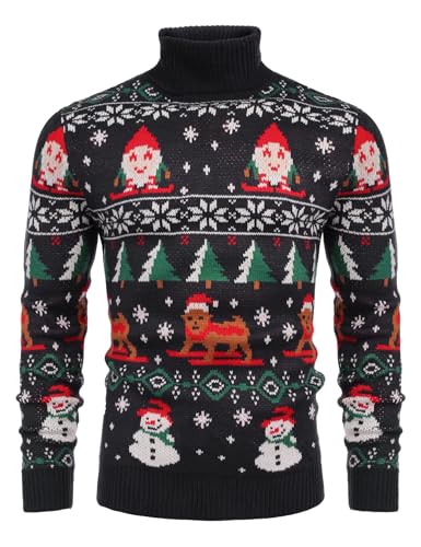 COOFANDY Pullover für Herren Weihnachtspullover Sweater Winter Rollkragen Warme Strickpulli Blau S von COOFANDY