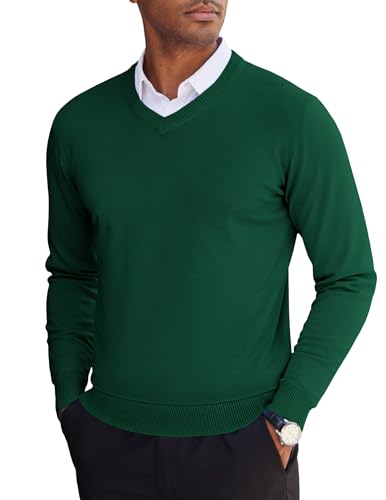 COOFANDY Pullover für Herren Winterpullover V Ausschnitt Strickpullover Business Pullover Langarmshirt Winter Strickpulli Grün XL von COOFANDY