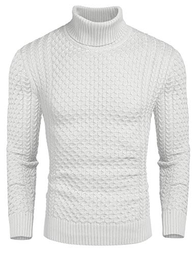 COOFANDY Rollkragen Herren Pullover Winterpullover Langarm Sweater Einfarbig Winter Warm Oberteile Rollkragenpullover Strickpullover Rollkragen Pulli Weiß XL von COOFANDY