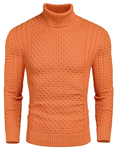 COOFANDY Rollkragen Herren Pullover Winterpullover Rollkragenpullover Strickpullover Rolli Langarm Sweater Rollkragenpulli Grobstrickpullover Pulli Orange M von COOFANDY