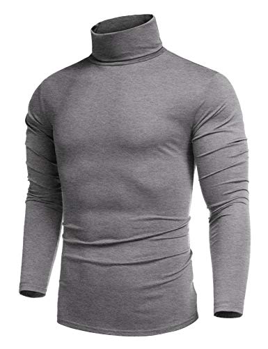 COOFANDY Pullover Herren Rollkragen Pulli Dünn Langarmshirts Rollkragenpullover Longsleeve Baumwolle Regular Fit Basic Unterzieh Grau M von COOFANDY