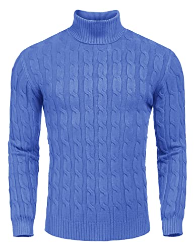 COOFANDY Rollkragen Pullover Herren Basic Feinstrickpulli Slim fit Turtleneck Strickpullover für Männer Blau XXL von COOFANDY