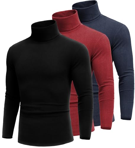 COOFANDY Rollkragenpullover Herren 3er Pack Rollkragenshirt Set Pullover Herren Schwarz Persisches Blau Weinrot L von COOFANDY