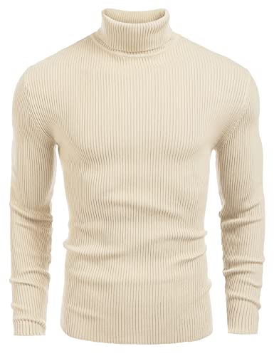 COOFANDY Rollkragenpullover Herren Baumwolle Feinstrick Strickpullover Regular Fit Langarm Rollkragen Pulli Sweater Männer Beige 3XL von COOFANDY