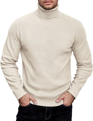 COOFANDY Rollkragenpullover Herren Dünn Rollkragen Winterpullover Warm Pulli Business Sweater Herrenpullover Langarm Rollkragenpulli Beige XL von COOFANDY