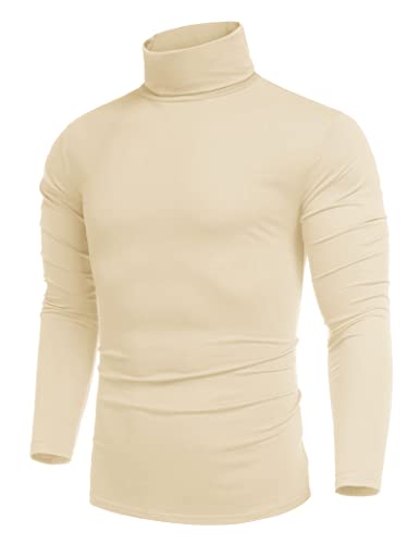 COOFANDY Rollkragenpullover Herren Dünn Rollkragenshirt Rollkragenpulli Langarmshirts Herren Longsleeve Baumwolle Rolli Langarm Unterziehrolli Turtleneck Shirt Beige XXL von COOFANDY