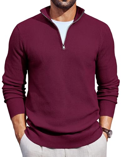 COOFANDY Rollkragenpullover Herren Half Zip Pullover Troyer 1/4 Zip Neck Strickpullover Langarm Herrenpullover Casual Business Pullover Weinrot S COOFANDY Rollkragenpullover Herren Half Zip Pullover Troyer 1/4 Zip Neck Strickpullover Langarm Herrenpullover Casual Business Pullover Weinrot S von COOFANDY