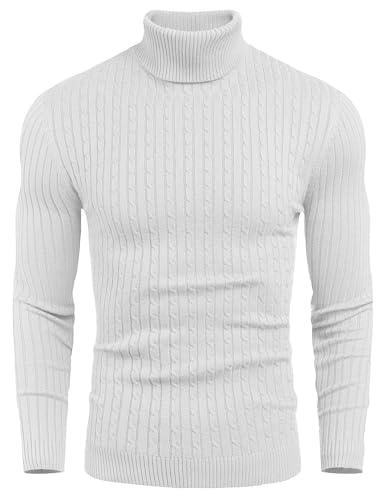 COOFANDY Rollkragenpullover Herren Langarm Einfarbig Feinstrick Rollkragenpulli Freizeit Sweater für Männer Weiß XXL von COOFANDY