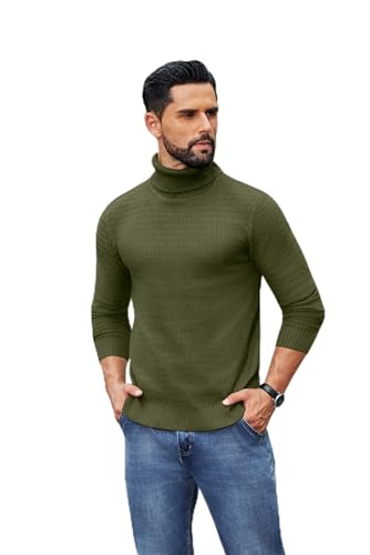 COOFANDY Rollkragenpullover Herren Langarm Feinstrick Pullover Freizeit Turtleneck Sweater Basic Einfarbig Winter Pulli Armee Grün M von COOFANDY