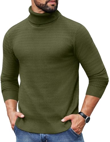 COOFANDY Rollkragenpullover Herren Langarm Feinstrick Pullover Freizeit Turtleneck Sweater Basic Einfarbig Winter Pulli Armee Grün S von COOFANDY