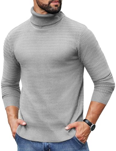COOFANDY Rollkragenpullover Herren Langarm Feinstrick Pullover Freizeit Turtleneck Sweater Basic Einfarbig Winter Pulli Hell Grau S von COOFANDY