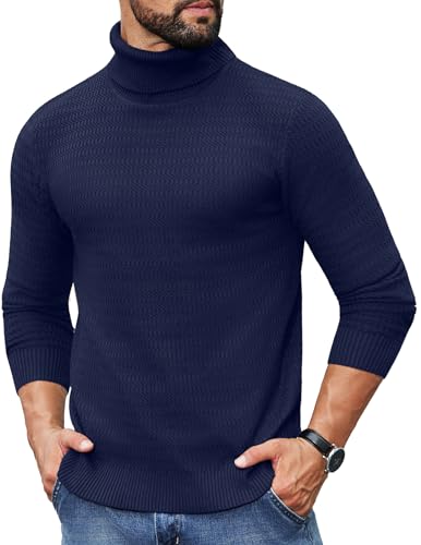 COOFANDY Rollkragenpullover Herren Langarm Feinstrick Pullover Freizeit Turtleneck Sweater Basic Einfarbig Winter Pulli Marine Blau M von COOFANDY