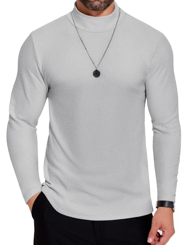COOFANDY Rollkragenpullover Herren Langarm Pullover Rollkragenshirt Herrenpullover Unterzieh Pulli Warm Sweater Rollkragenpulli Winter Sweatshirt Hellgrau S von COOFANDY